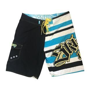NEW Skin Board Shorts Blue, Black, Yellow Size 38